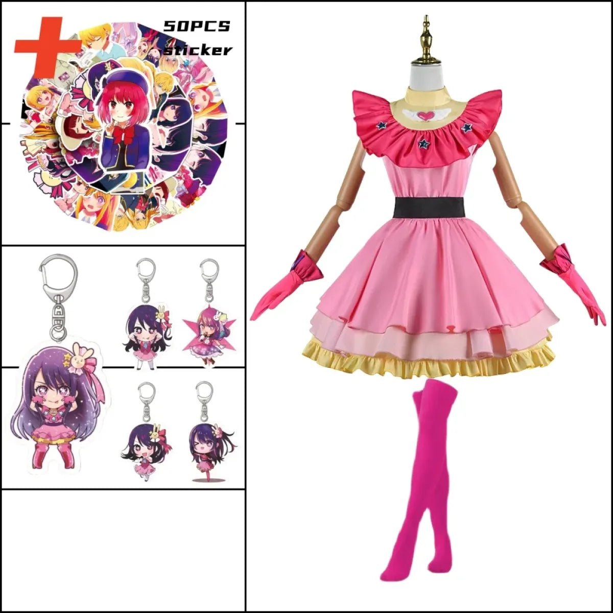 OSHI NO KO Ai Hoshino Cosplay Costume - Lolita Pink Uniform Dress