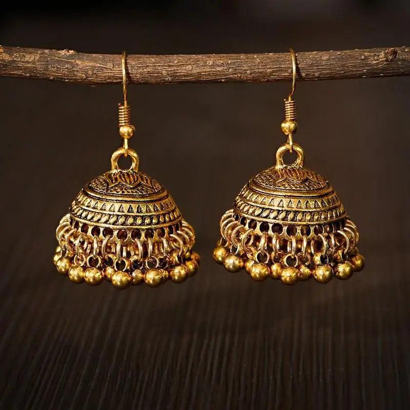 Indian Jhumka Jhumki Ethnic Dangle Earring Sets for Women Vintage Silver Gold Long Tassel Bell Drop Earrings Boho Jewelry Ethnic Silver Color Dangle Earrings For Women Drop Tassel Earrings for Women Bohemian Party Gift
