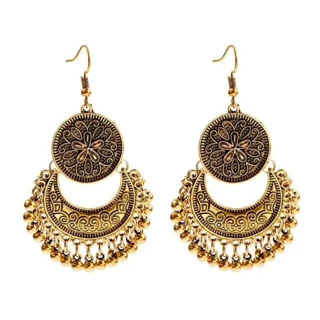 Indian Jhumka Jhumki Ethnic Dangle Earring Sets for Women Vintage Silver Gold Long Tassel Bell Drop Earrings Boho Jewelry Ethnic Silver Color Dangle Earrings For Women Drop Tassel Earrings for Women Bohemian Party Gift