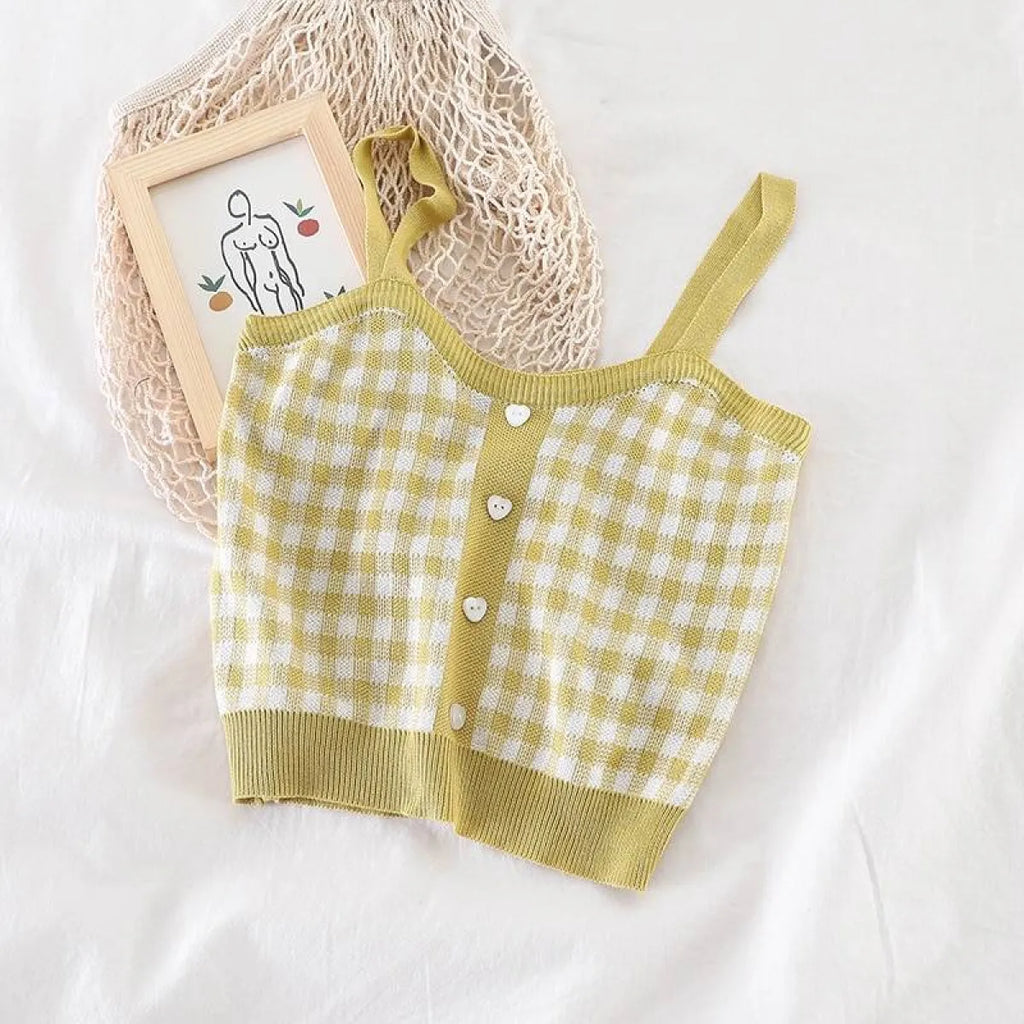 Knitted Plaid Crop Top