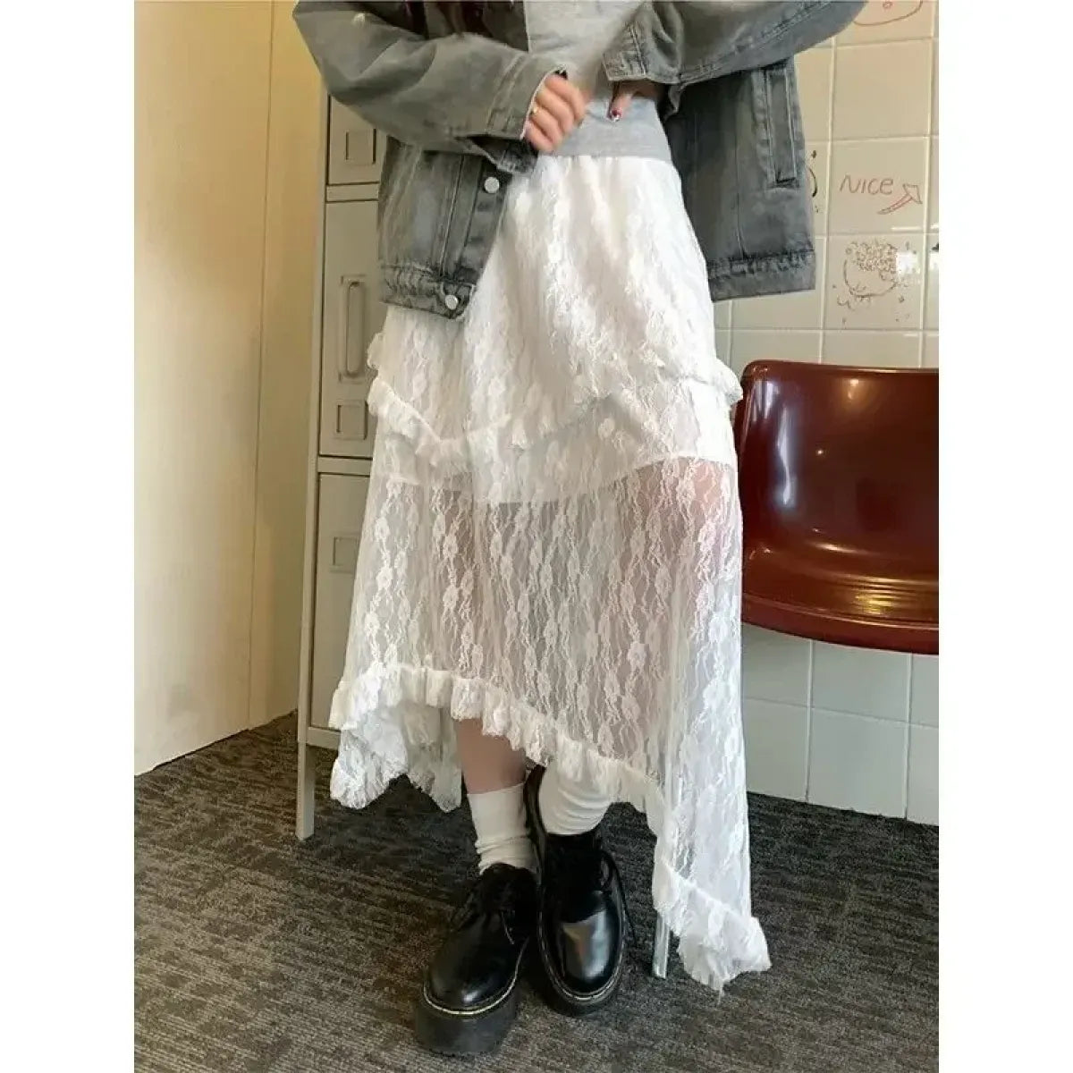 Lace Asymmetrical Skirt – Fairycore Vintage Ruffle Design