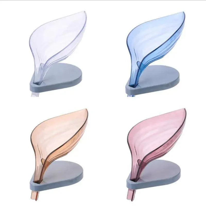 Leaf Shape Soap Box Bathroom soap holder Dish Storage Plate Tray Bathroom Soap Holder Case Bathroom Supplies bathroom gadgets Drainage Soap Holder-Leaf Soap Storage Box-Vertical Manual Soap Holder-Suction Cup Drain Soap Box for Shower Bathroom Kitchen