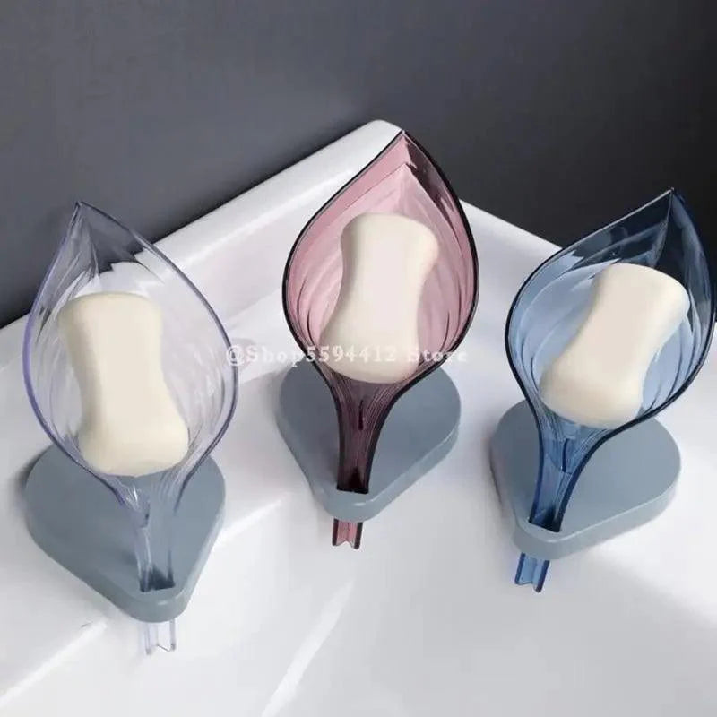 Leaf Shape Soap Box Bathroom soap holder Dish Storage Plate Tray Bathroom Soap Holder Case Bathroom Supplies bathroom gadgets Drainage Soap Holder-Leaf Soap Storage Box-Vertical Manual Soap Holder-Suction Cup Drain Soap Box for Shower Bathroom Kitchen