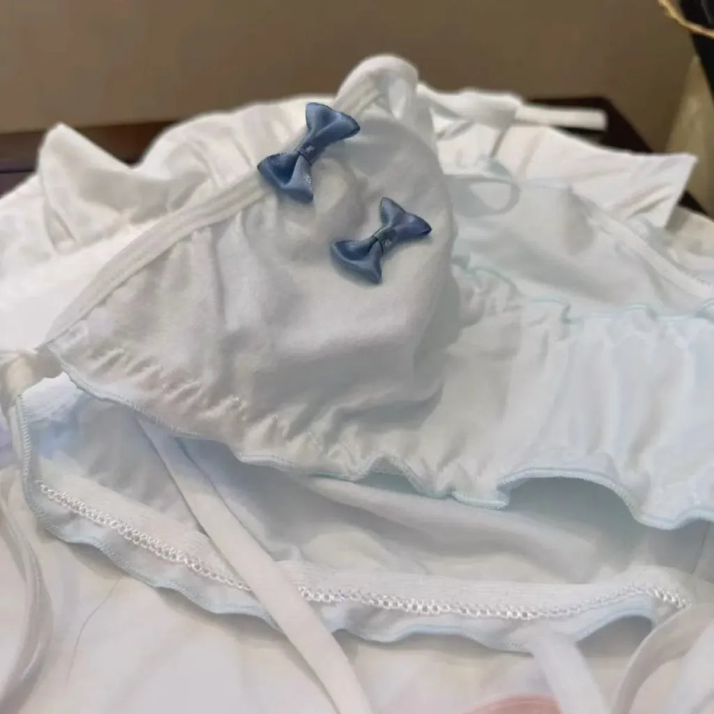 Lolita Blue Bow Ruffle Panties – Kawaii Soft Cotton Lingerie