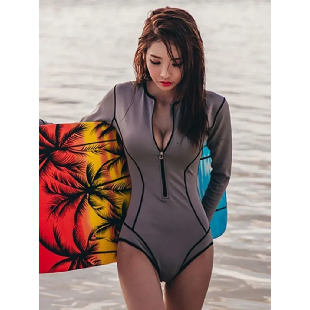 Zipper One-Piece Swimsuit – Sexy Long Sleeve Surf Bodysuit 2025