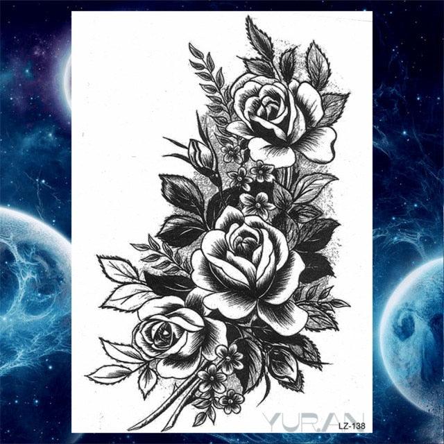 Luxury Colorful Flower Lavender Waterproof Temporary Tattoos Animals Arm Chest Tattoo Stickers Elegant Summer Style For Womens Mens