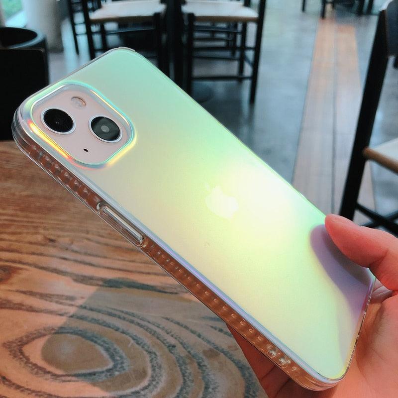 Luxury Colorful Phone Case for iPhone 14 13 Pro Max 12 11 XS X XR 7 Plus 12 13 Mini Shockproof Clear Protective Case Shock-Absorbing Bright Cover Shiny Finish Back Cover