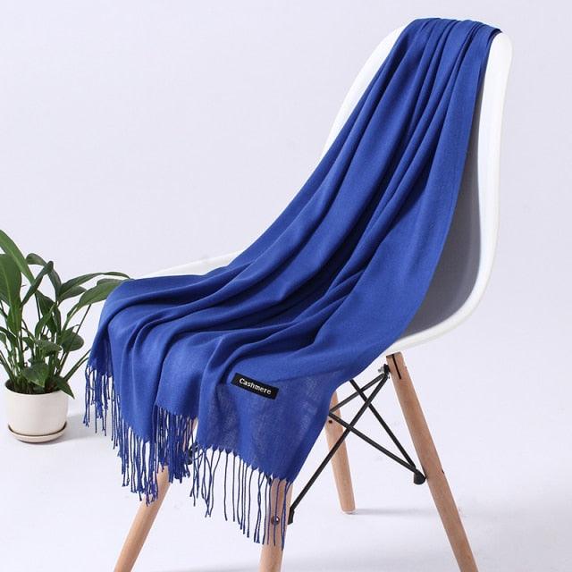 Luxury Fashion Winter Solid Colorful Soft Scarf Hijabs Tassels Long Warm Shawls Hijabs Lightweight Scarfs Scarves Cashmere Elegant Hijabs Scarves Wraps For Women