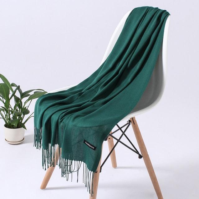 Luxury Fashion Winter Solid Colorful Soft Scarf Hijabs Tassels Long Warm Shawls Hijabs Lightweight Scarfs Scarves Cashmere Elegant Hijabs Scarves Wraps For Women