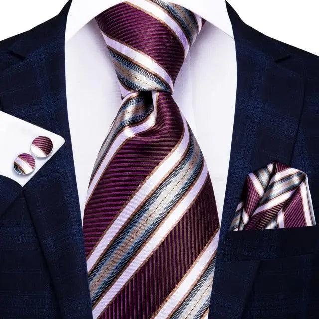 Luxury Men Silk Necktie Pocket Square Matching Handkerchief  Cufflinks Set Formal Design Printed Business Necktie For Men