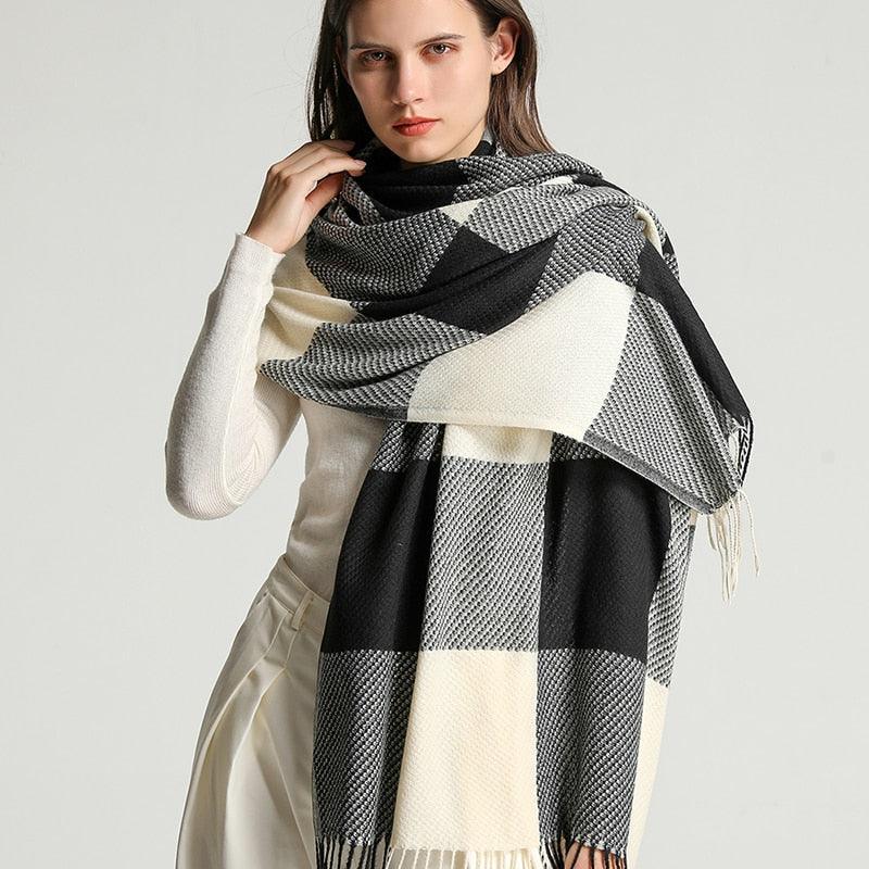 Winter  Long Plaid Headwear Scarf Warm Shawls Cashmere Female Scarfs Scarves Lady Tassel Shawl Wraps For Women