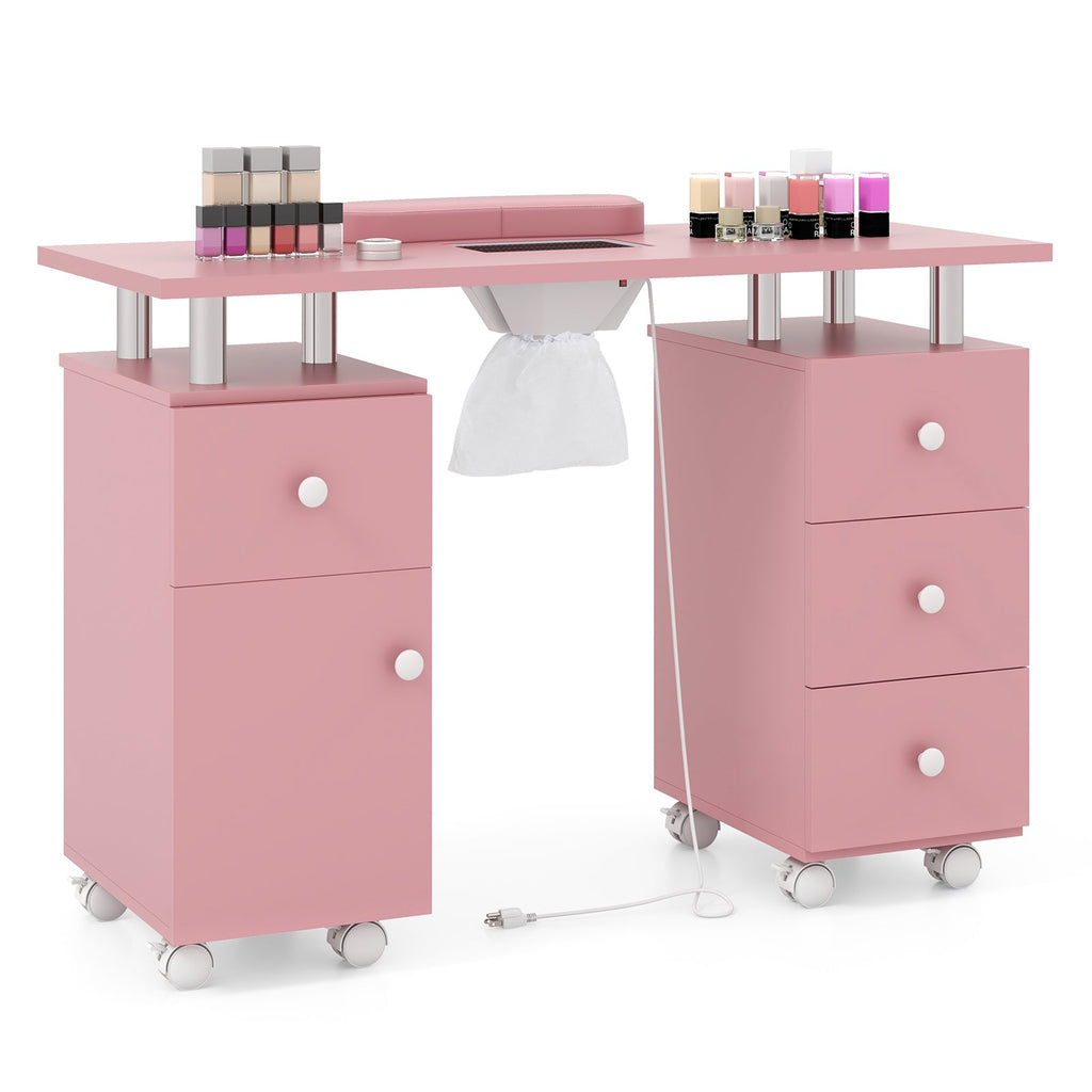 Manicure Table Nail Desk with Electric Dust Collector and 3 Dust Bags-Pink