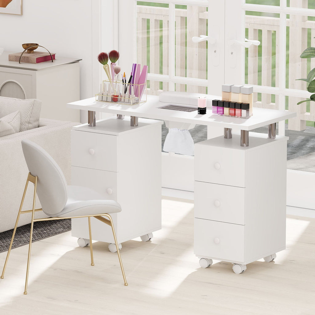 Manicure Table Nail Desk with Electric Dust Collector and 3 Dust Bags-White