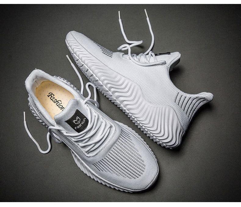 Mens Breathable White Trendy Sneakers  Casual Design  Light Walking Running Trainers Casual Breathable Mesh Men Running Shoes Walking Sneakers