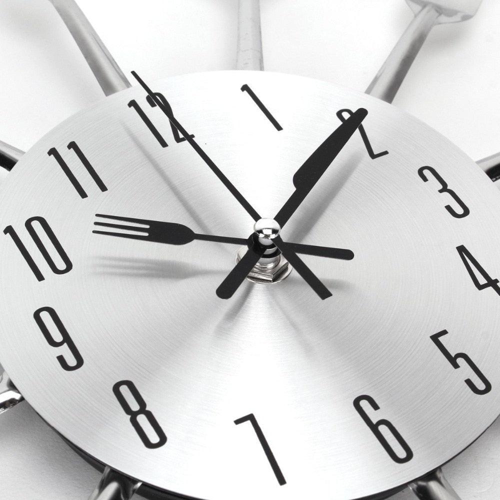 Metal Kitchen Wall Clock Creative  Kitchen Wall Clock 3D Modern Creative Kitchen Cutlery Spoon Fork Time Like Wall Clock Wall Sticker Room Home Decoration Quartz Wall Art Cutlery Mounted Clocks Modern Design Home Decorative
