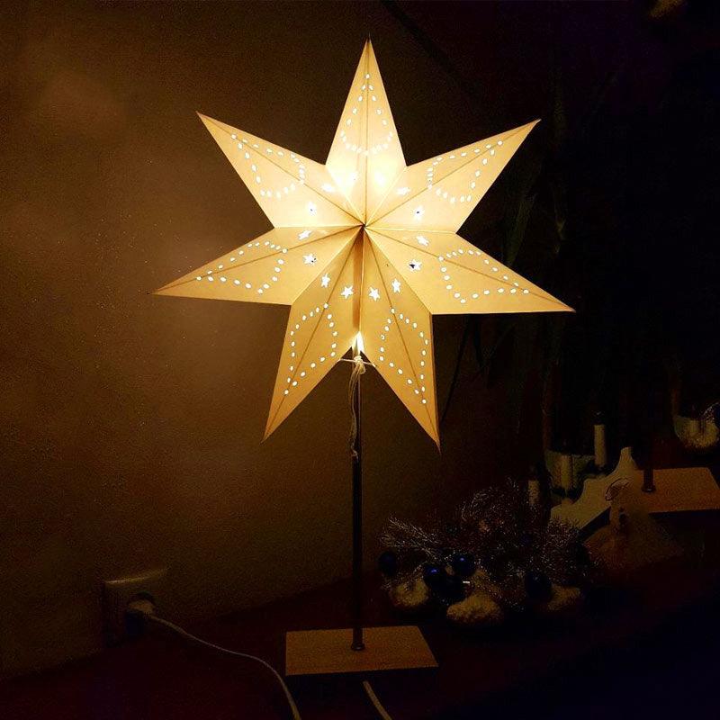 Modern Retro Led Table Lamp Desk Light Paper Star Wood Lamp Nordic Design Minimalist Bedside Living Room Bedroom Decor  Cute Study Lamps for Bedroom Décor