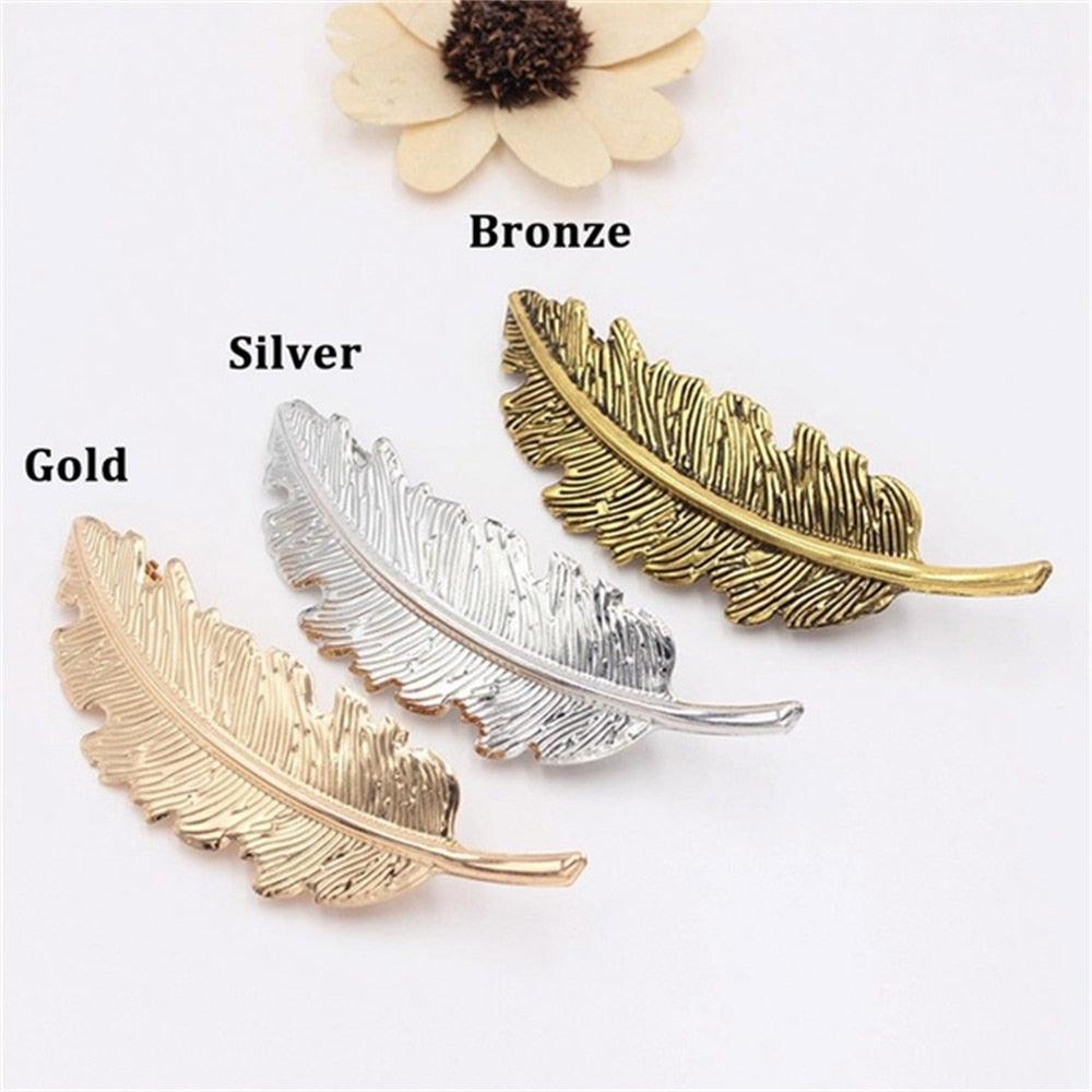 New Alloy Vintage Hair Clip Feather Leaf Shape Barrette Metal Hairpins For Women Lady Headwear Hair Accessories Non-slip Headwear for Women
