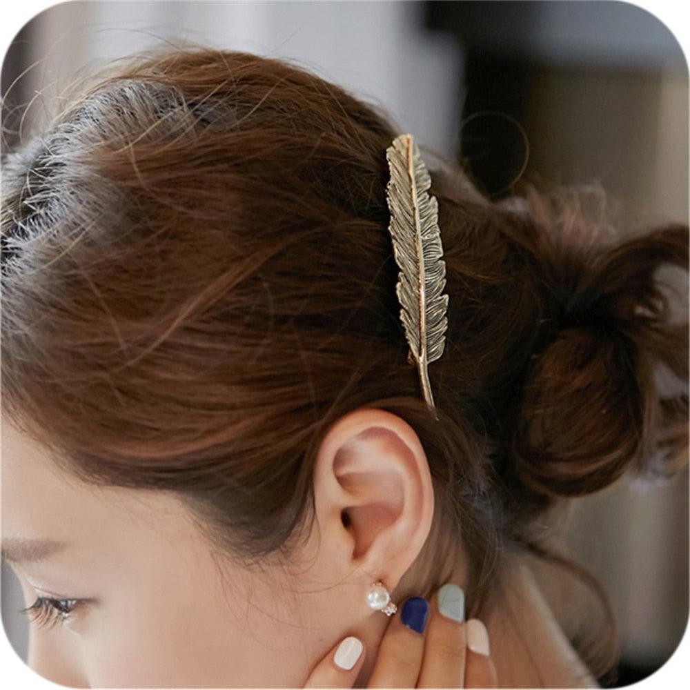 New Alloy Vintage Hair Clip Feather Leaf Shape Barrette Metal Hairpins For Women Lady Headwear Hair Accessories Non-slip Headwear for Women