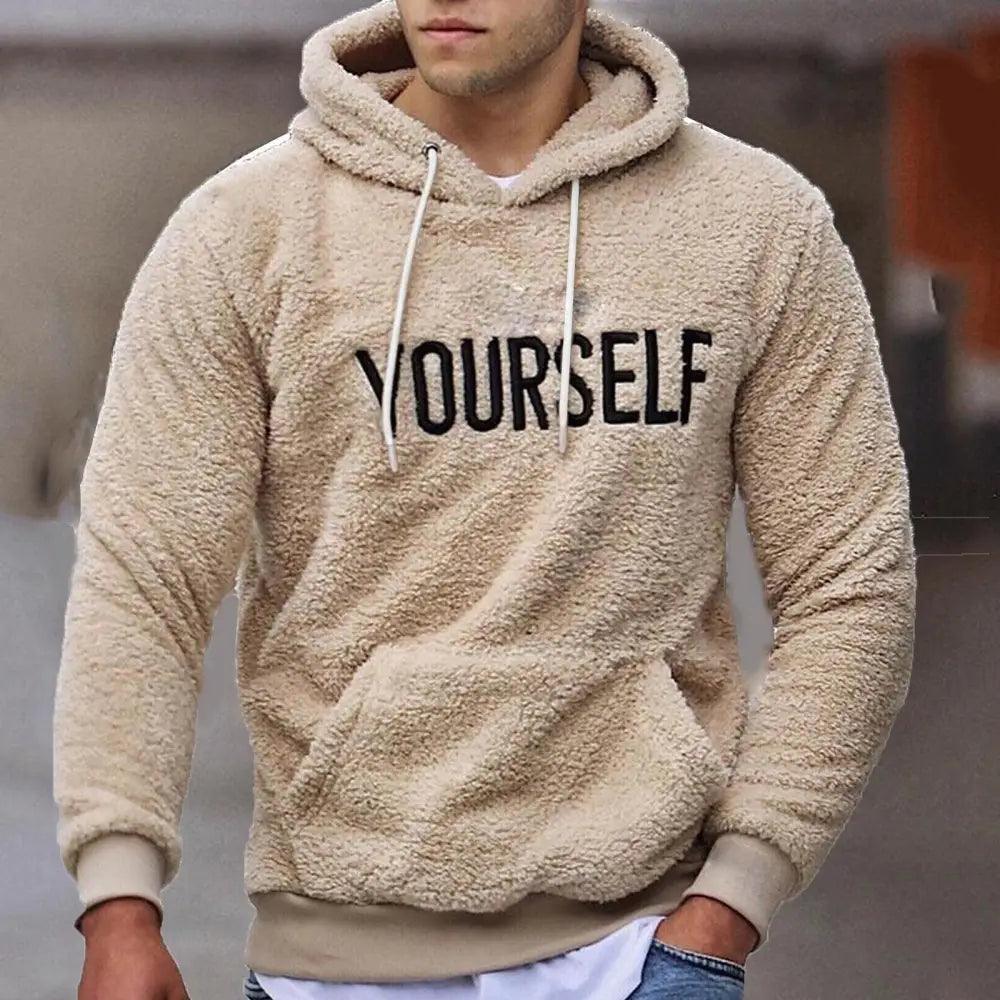 Men's Fleece Letter Print Hoodie – Casual Long Sleeve Sweatshirt