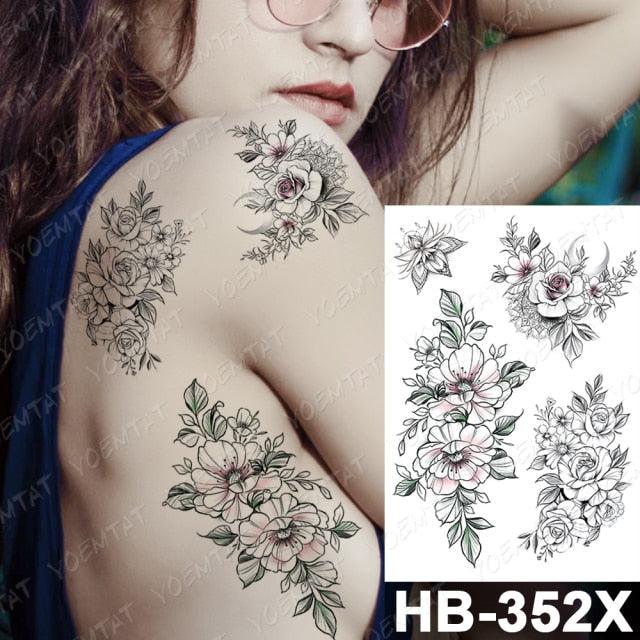 New Big Butterfly Waterproof Temporary Sticker Tattoo Elegant Black Colorful Tattoos Rose For Women Men