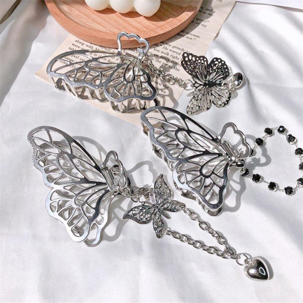 New Butterfly Metal Hair Claws  New Vintage Goth Long Tassel  Love Pendant Barrettes for Women Party Hair Accessories Jewelry Fashion Hairgrips Accessories For Party