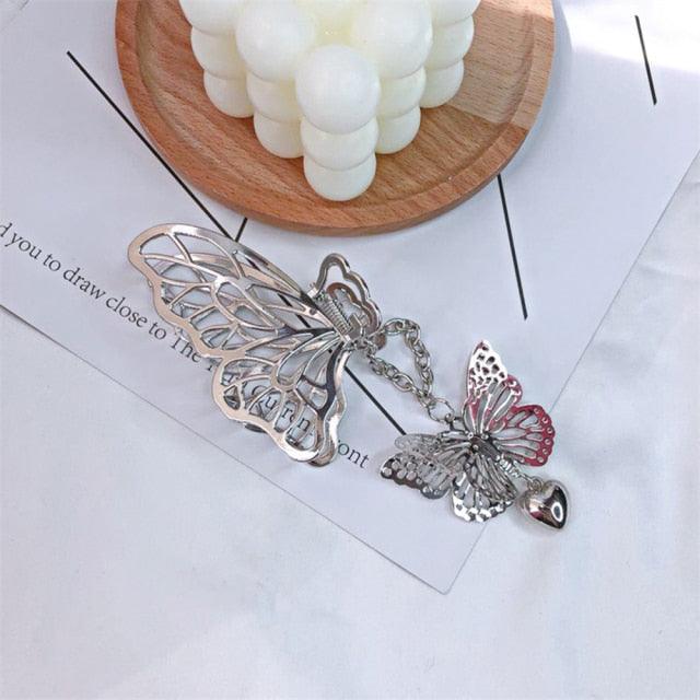 New Butterfly Metal Hair Claws  New Vintage Goth Long Tassel  Love Pendant Barrettes for Women Party Hair Accessories Jewelry Fashion Hairgrips Accessories For Party