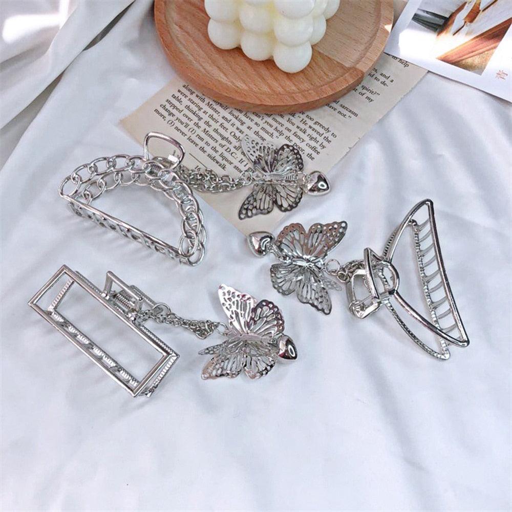 New Butterfly Metal Hair Claws  New Vintage Goth Long Tassel  Love Pendant Barrettes for Women Party Hair Accessories Jewelry Fashion Hairgrips Accessories For Party