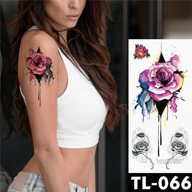 New Colorful And Black Womens Tattoo Temporary Flower Waterproof Elegant Modern Tattoo Realistic Design