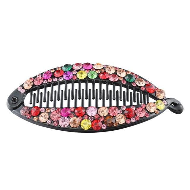New Fashion Hair Clips Women Banana Barrettes Plastic Color Rhinestone Hair Claws Pins Clamps for Girls Ponytail Mohawk Bun Maker Accessories For Curly Hair Women