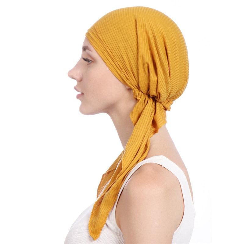 New Fashion Soft Cotton Solid Color Elastic Wrap Lightweight Scarf Hats Muslim Turban Elegant Bonnet Inner Hijab Hat Female Turbantes caps For Women
