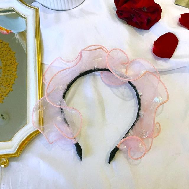 New Fashion Solid Color Gauze Pearl Bohemia Hairband Hairpin Headwear Girls Woman Oversized Headband Bezel Gorgeous Hair Accessories For Women