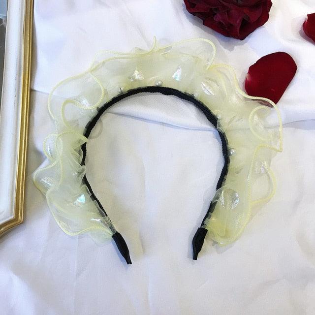 New Fashion Solid Color Gauze Pearl Bohemia Hairband Hairpin Headwear Girls Woman Oversized Headband Bezel Gorgeous Hair Accessories For Women