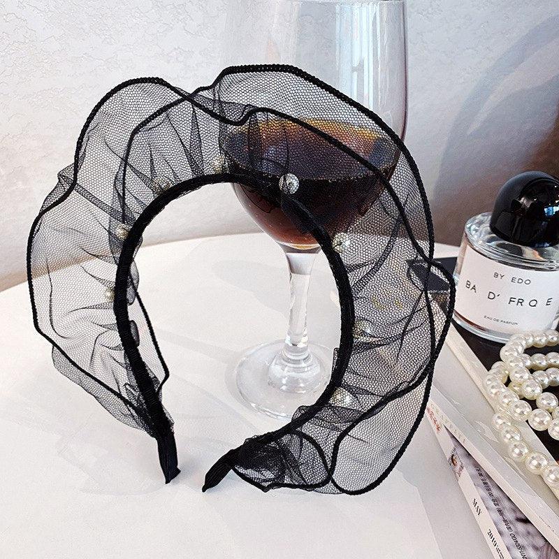 New Fashion Solid Color Gauze Pearl Bohemia Hairband Hairpin Headwear Girls Woman Oversized Headband Bezel Gorgeous Hair Accessories For Women