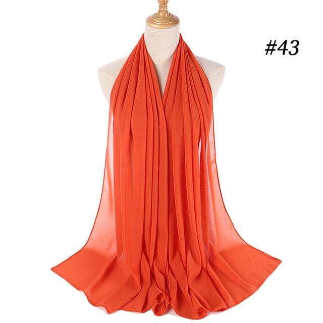 New Long Solid Colorful Soft Chiffon Hijab Elegant Scarf Wrap Lightweight Islamic Head Wear Escharpe Shawls Headband Stole Muslim Hijabs Wrap Headscarf Scarves Colors For Women