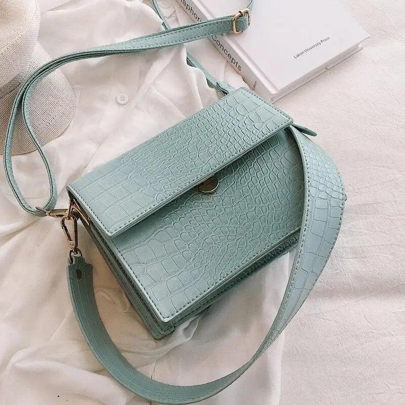 Female Flip Square Bag Leather Women's Designer Handbag Crocodile Pattern Shoulder Messenger Bags