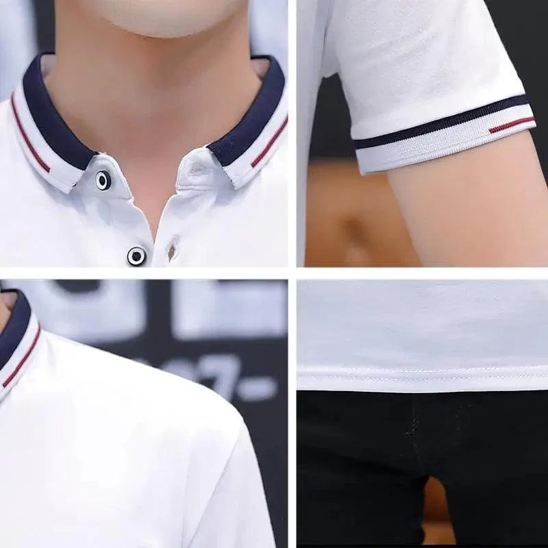 New Modern Summer Casual Polo Shirt Men Short Sleeve Turn Down Collar Elegant Slim Fit Solid Color Polo Shirt For Men Plus Size Men's Short Sleeve Cotton Pique Polo Shirt in Regular Fit