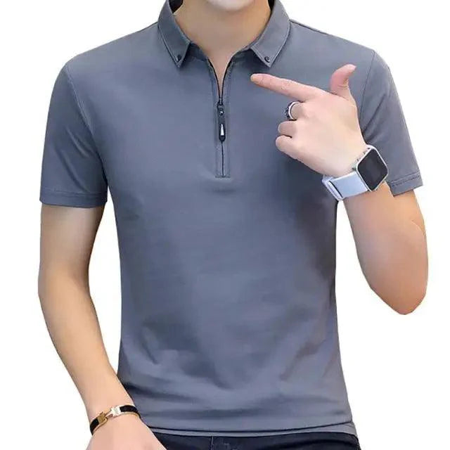 New Modern Summer Casual Polo Shirt Men Short Sleeve Turn Down Collar Elegant Slim Fit Solid Color Polo Shirt For Men Plus Size Men's Short Sleeve Cotton Pique Polo Shirt in Regular Fit