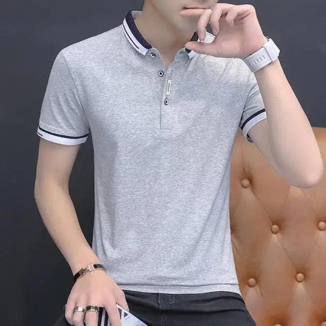 New Modern Summer Casual Polo Shirt Men Short Sleeve Turn Down Collar Elegant Slim Fit Solid Color Polo Shirt For Men Plus Size Men's Short Sleeve Cotton Pique Polo Shirt in Regular Fit