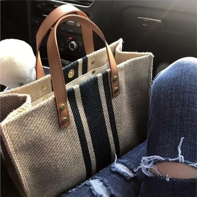 New Simple And Stylish Large-capacity Handbag For Ladies Vintage Striped Bags For Female Portable Bag Gifts
