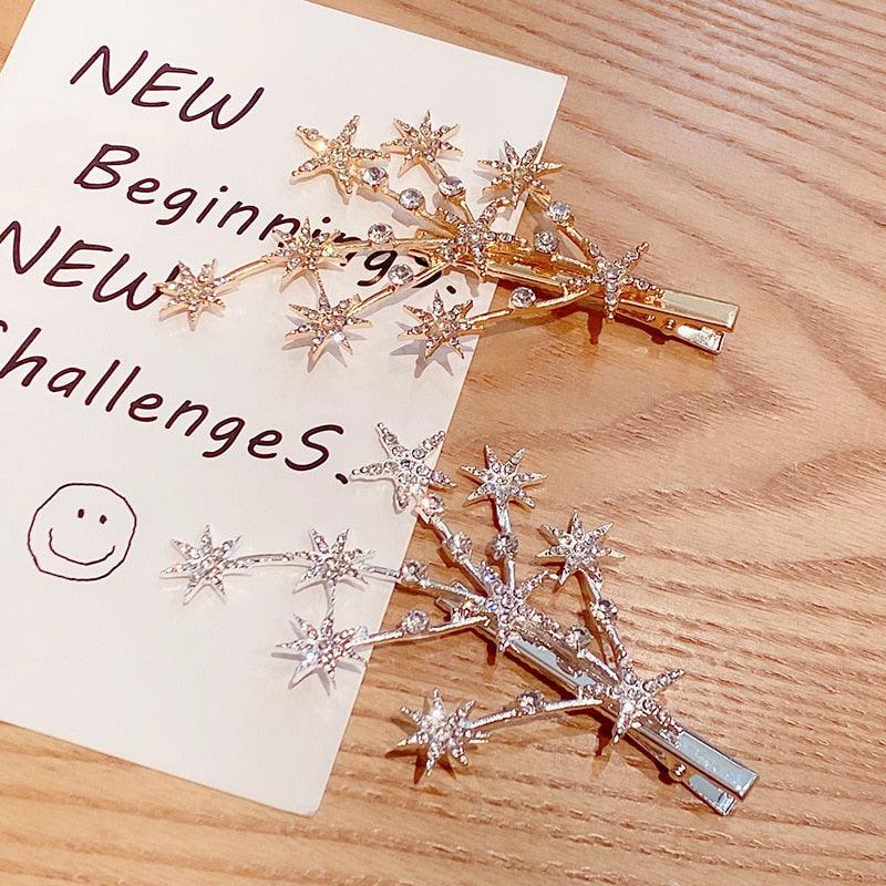 New Women Luxury Elegant Shining Full Stars Silver Gold Hair Clips Sweet Hair Ornament Headband Hairpin Fashion Hair Accessories For Women