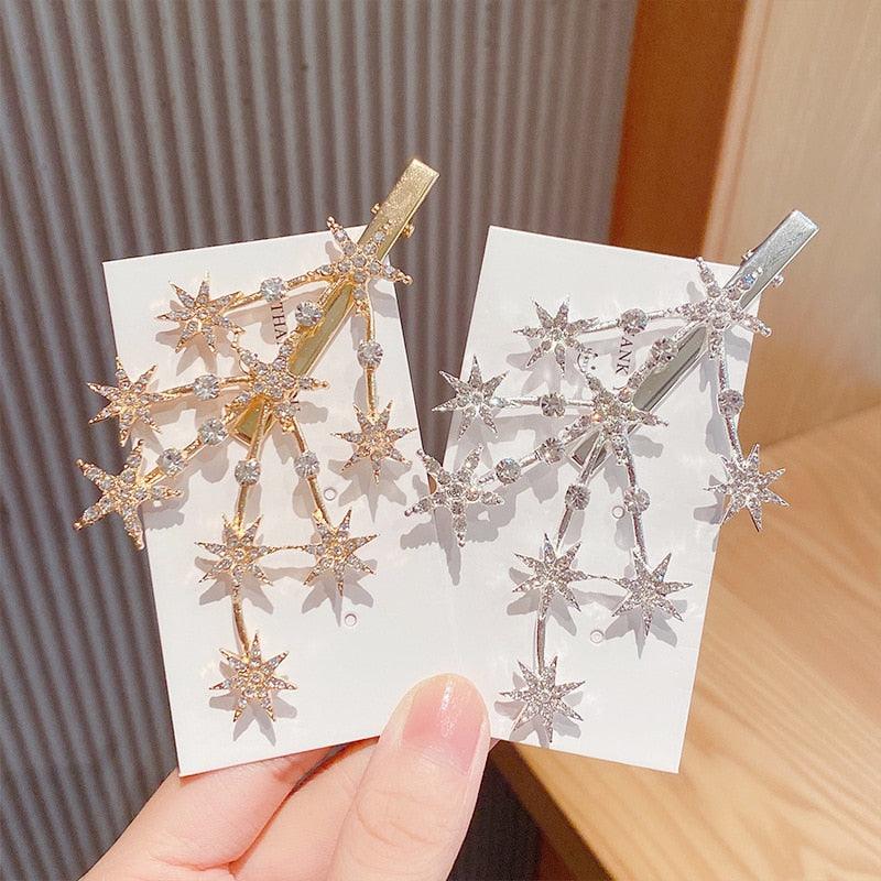 New Women Luxury Elegant Shining Full Stars Silver Gold Hair Clips Sweet Hair Ornament Headband Hairpin Fashion Hair Accessories For Women