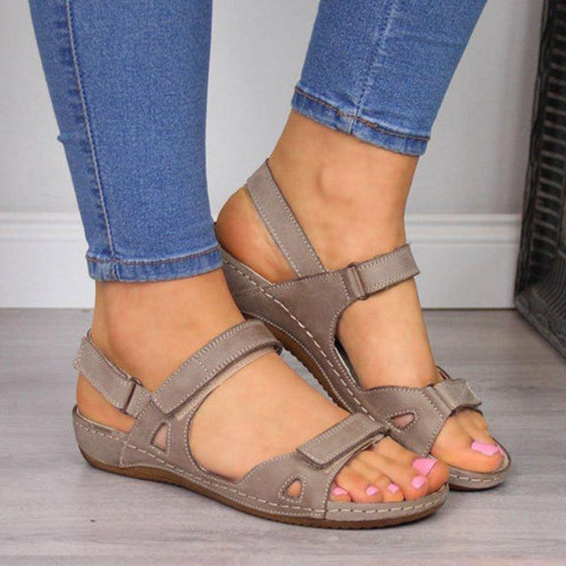 New Women Sandals Flat Open Toe Women Casual Platform Vintage Sandals For Women Leather Vintage Summer Outdoor Athletic Comfort Flat Sandals Non-Slip Platform Shoes