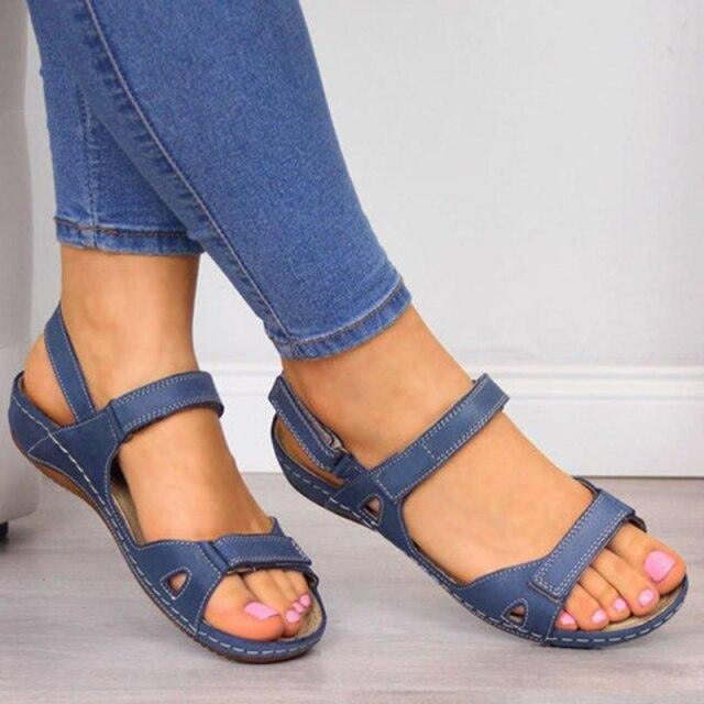 New Women Sandals Flat Open Toe Women Casual Platform Vintage Sandals For Women Leather Vintage Summer Outdoor Athletic Comfort Flat Sandals Non-Slip Platform Shoes