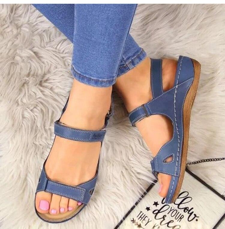 New Women Sandals Flat Open Toe Women Casual Platform Vintage Sandals For Women Leather Vintage Summer Outdoor Athletic Comfort Flat Sandals Non-Slip Platform Shoes