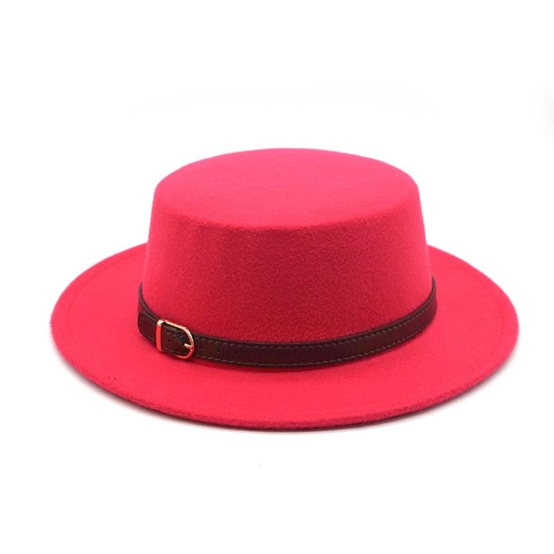 One Size New Retro Winter Autumn Women Men Top Hat Cotton Warm Winter Hat Solid Color Wide Brim Straight Sides Hat Fedora Hat Luxury Fedora Hats With Belt Buckle Elegant Flat Brim Hat