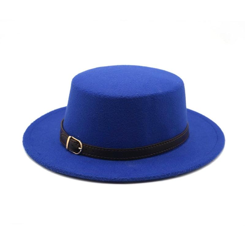 One Size New Retro Winter Autumn Women Men Top Hat Cotton Warm Winter Hat Solid Color Wide Brim Straight Sides Hat Fedora Hat Luxury Fedora Hats With Belt Buckle Elegant Flat Brim Hat
