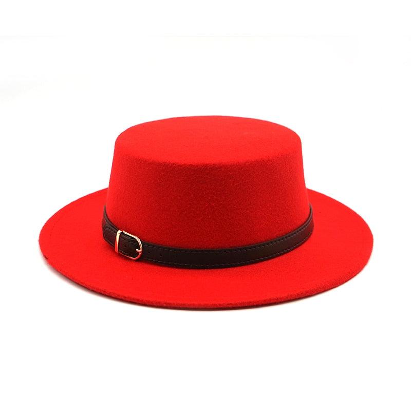 One Size New Retro Winter Autumn Women Men Top Hat Cotton Warm Winter Hat Solid Color Wide Brim Straight Sides Hat Fedora Hat Luxury Fedora Hats With Belt Buckle Elegant Flat Brim Hat