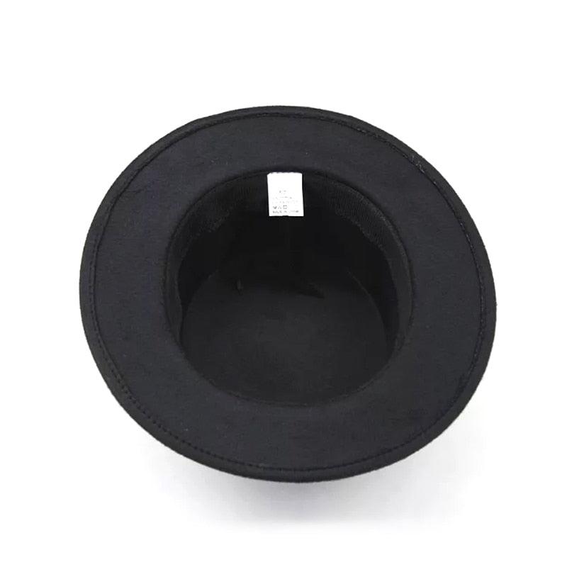 One Size New Retro Winter Autumn Women Men Top Hat Cotton Warm Winter Hat Solid Color Wide Brim Straight Sides Hat Fedora Hat Luxury Fedora Hats With Belt Buckle Elegant Flat Brim Hat