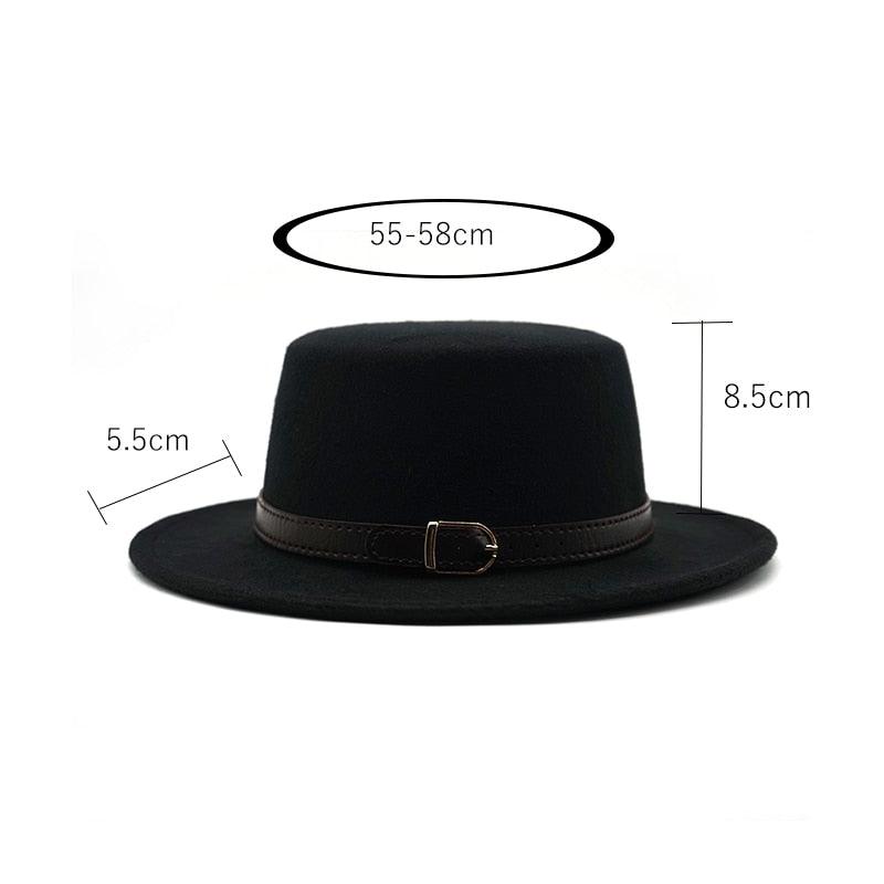 One Size New Retro Winter Autumn Women Men Top Hat Cotton Warm Winter Hat Solid Color Wide Brim Straight Sides Hat Fedora Hat Luxury Fedora Hats With Belt Buckle Elegant Flat Brim Hat