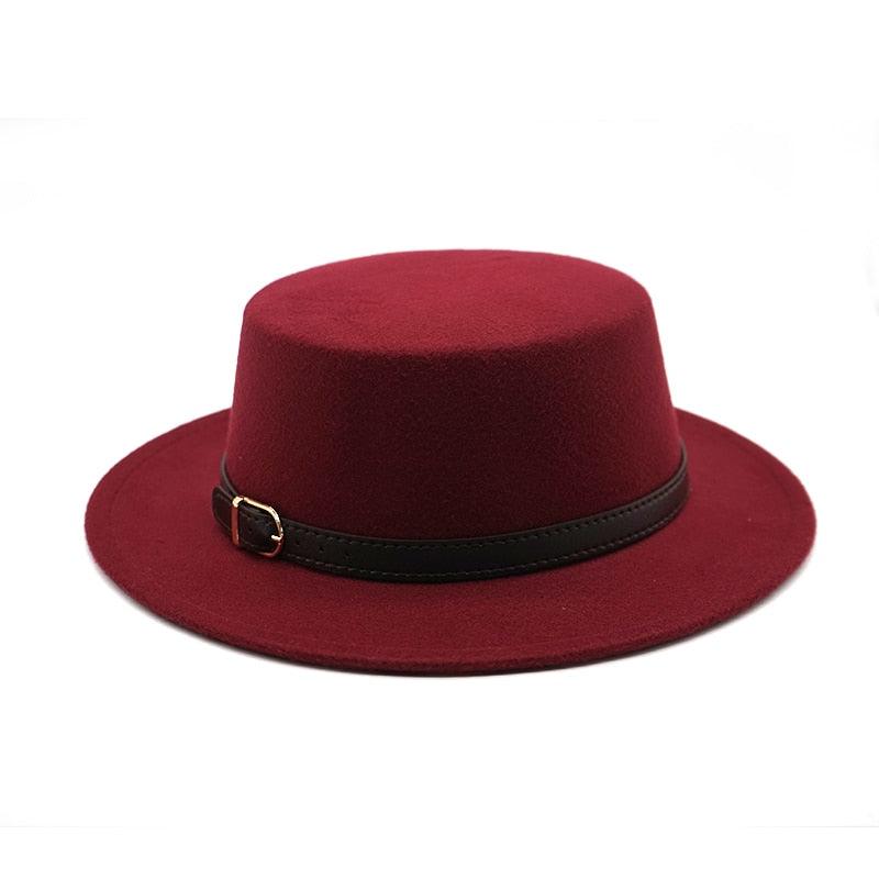One Size New Retro Winter Autumn Women Men Top Hat Cotton Warm Winter Hat Solid Color Wide Brim Straight Sides Hat Fedora Hat Luxury Fedora Hats With Belt Buckle Elegant Flat Brim Hat